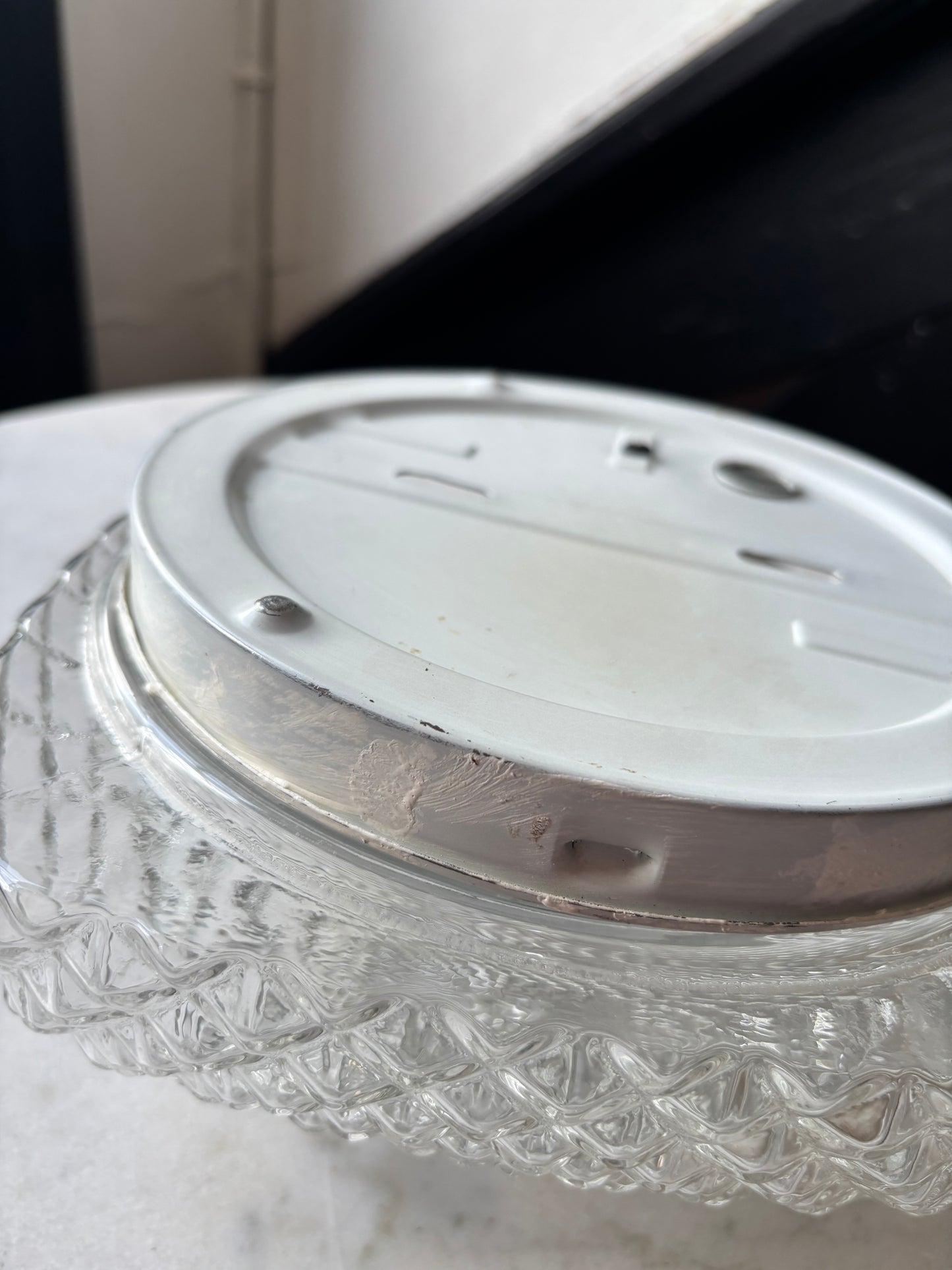914 - Vintage plafond glazen plafoniere kussen diamant vierkant