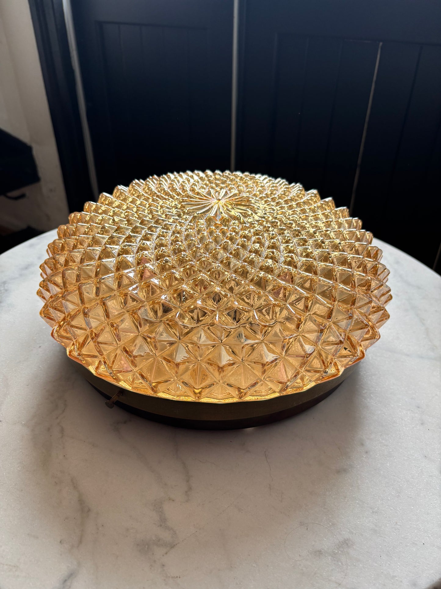 960 - Vintage plafond oranje glazen plafoniere rond diamant vierkant