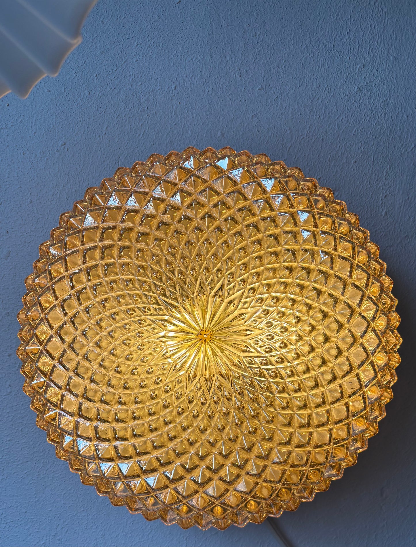 960 - Vintage plafond oranje glazen plafoniere rond diamant vierkant