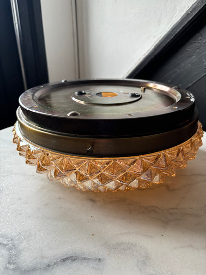 960 - Vintage plafond oranje glazen plafoniere rond diamant vierkant