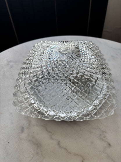 914 - Vintage plafond glazen plafoniere kussen diamant vierkant