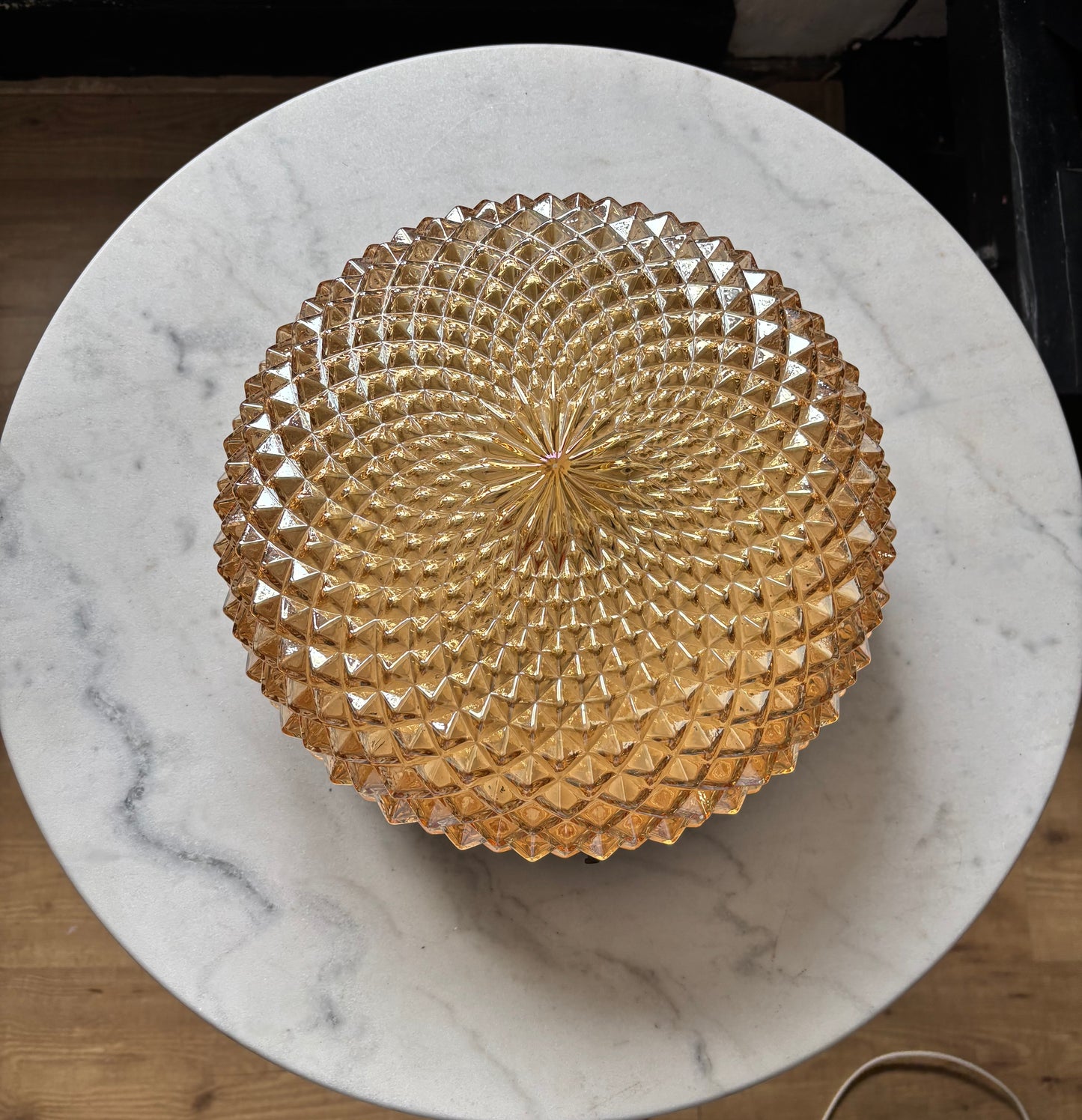 960 - Vintage plafond oranje glazen plafoniere rond diamant vierkant