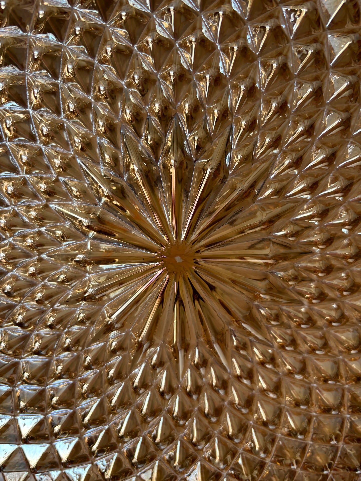 960 - Vintage plafond oranje glazen plafoniere rond diamant vierkant