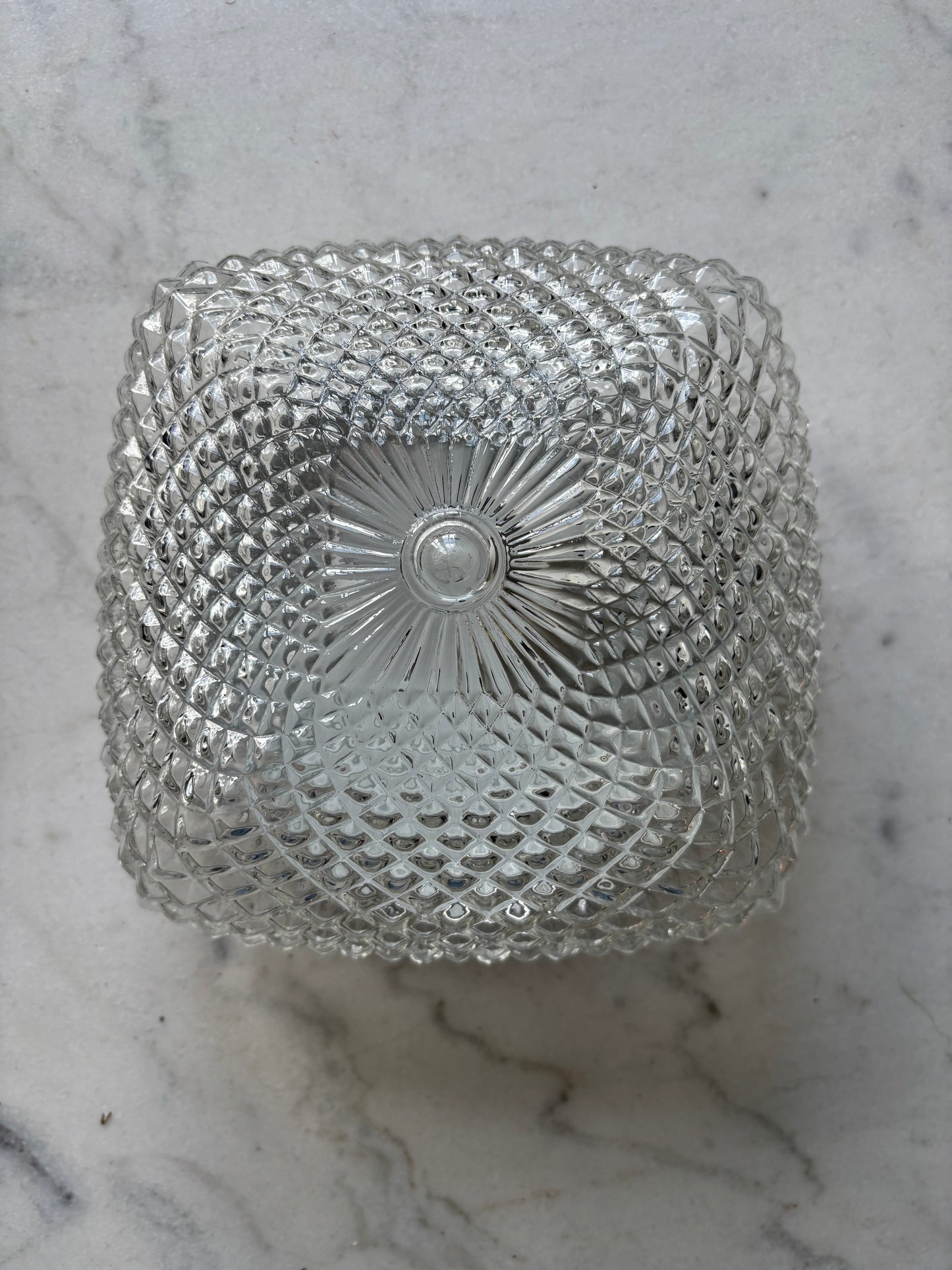 914 - Vintage plafond glazen plafoniere kussen diamant vierkant