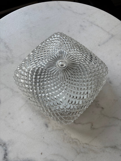 914 - Vintage plafond glazen plafoniere kussen diamant vierkant