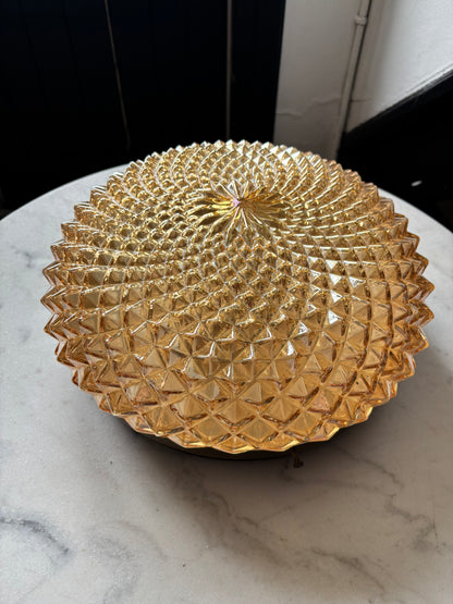 960 - Vintage plafond oranje glazen plafoniere rond diamant vierkant