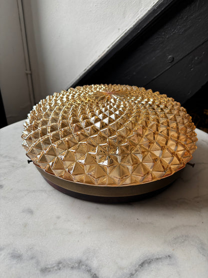 960 - Vintage plafond oranje glazen plafoniere rond diamant vierkant