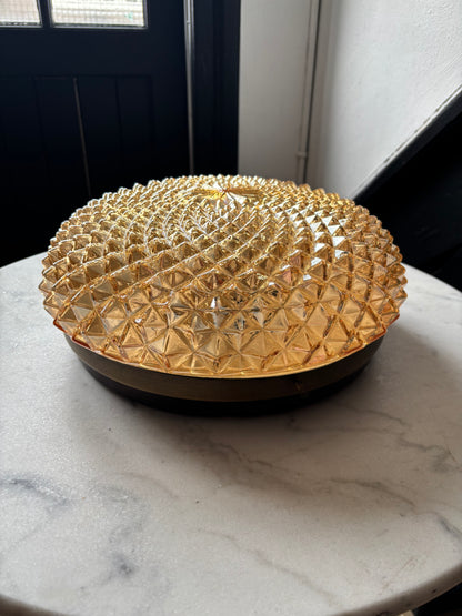 960 - Vintage plafond oranje glazen plafoniere rond diamant vierkant