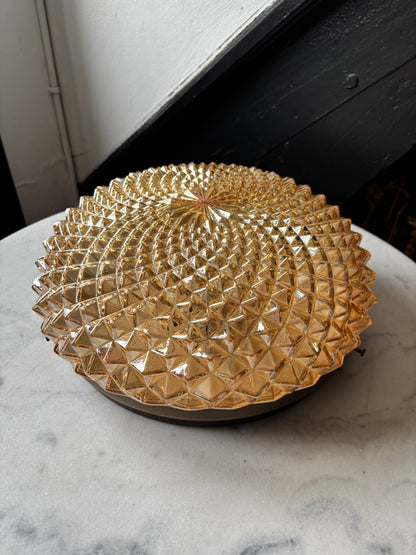 960 - Vintage plafond oranje glazen plafoniere rond diamant vierkant