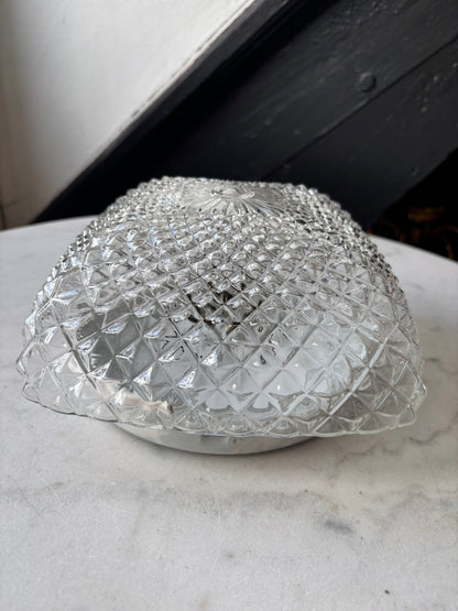 914 - Vintage plafond glazen plafoniere kussen diamant vierkant