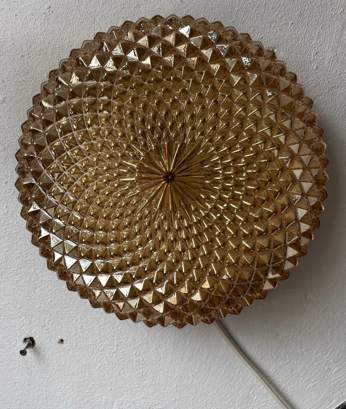 960 - Vintage plafond oranje glazen plafoniere rond diamant vierkant