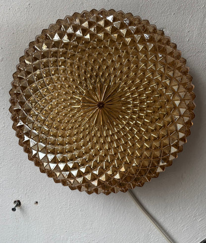 960 - Vintage plafond oranje glazen plafoniere rond diamant vierkant