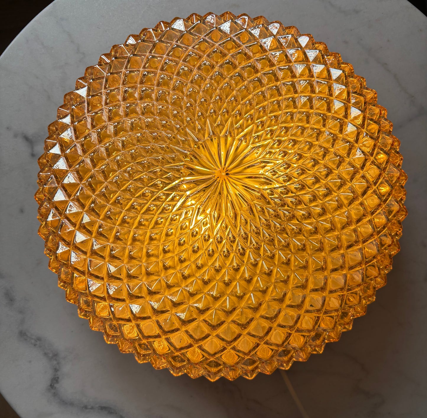 960 - Vintage plafond oranje glazen plafoniere rond diamant vierkant