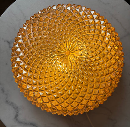 960 - Vintage plafond oranje glazen plafoniere rond diamant vierkant