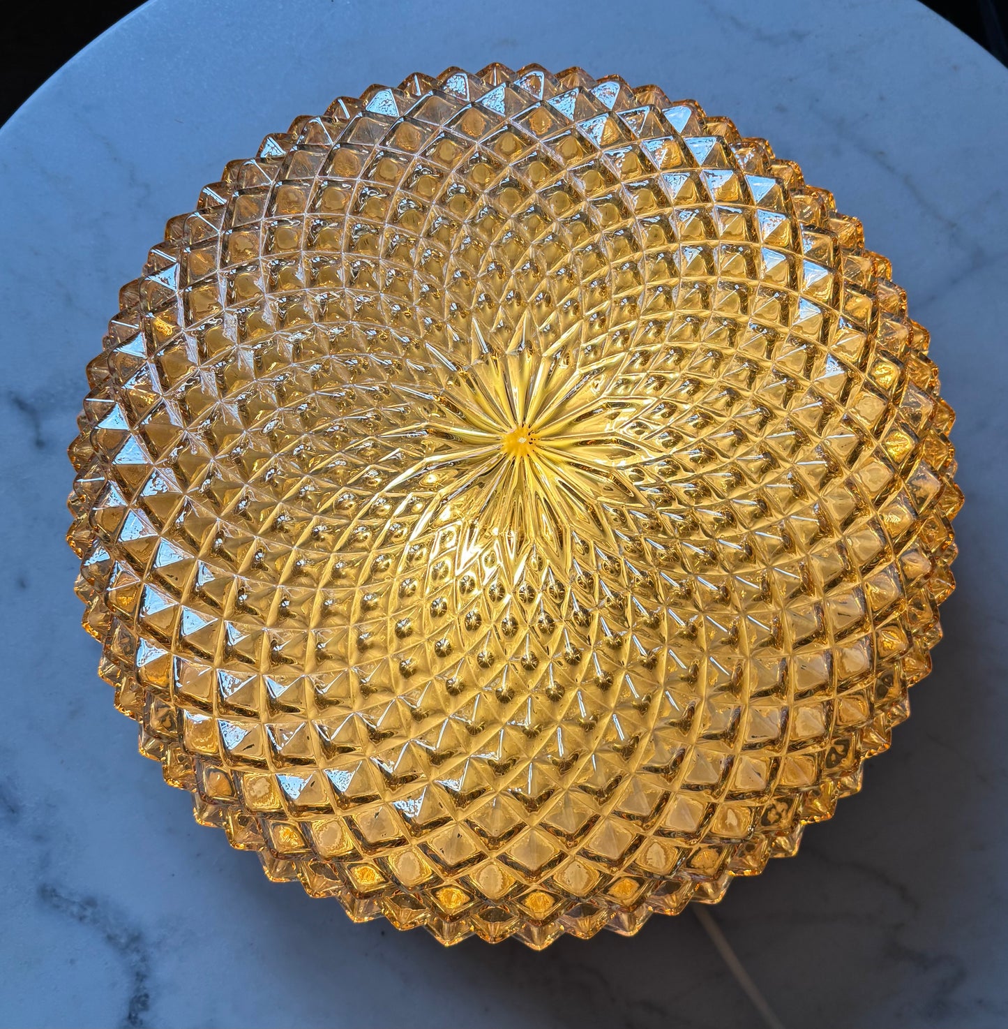 960 - Vintage plafond oranje glazen plafoniere rond diamant vierkant