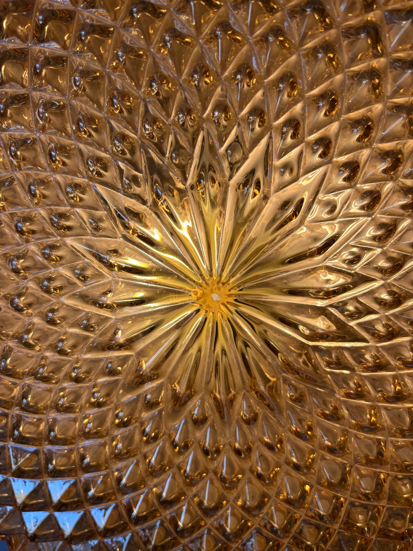 960 - Vintage plafond oranje glazen plafoniere rond diamant vierkant