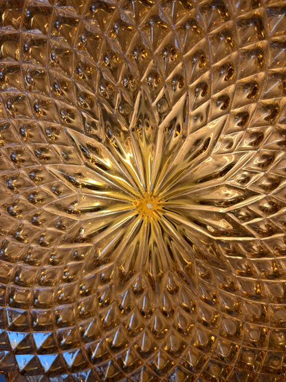 960 - Vintage plafond oranje glazen plafoniere rond diamant vierkant