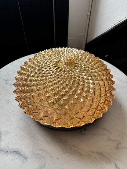 960 - Vintage plafond oranje glazen plafoniere rond diamant vierkant