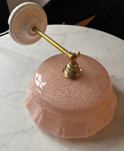 642 - Vintage clichy roze gespikkeld glazen wandlamp glazen