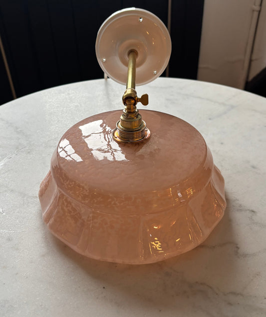 642 - Vintage clichy roze gespikkeld glazen wandlamp glazen