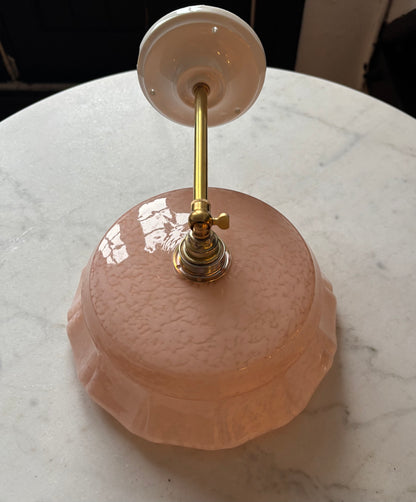 642 - Vintage clichy roze gespikkeld glazen wandlamp glazen